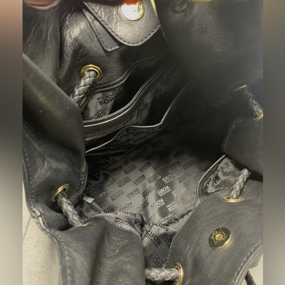 Michael Kors Black Leather Bucket Bag with Drawstring - Picture 10 of 13